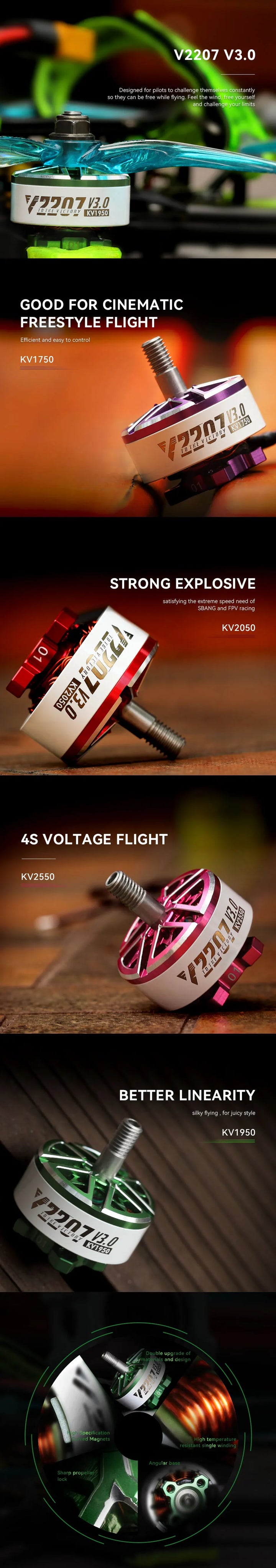 T-Motor Velox V2207 /V2306 V3 1750KV 1950KV 5-6S / 2550KV 4S Brushless Motor For FPV Racing Drone Quadcopter Freestyle RC Parts