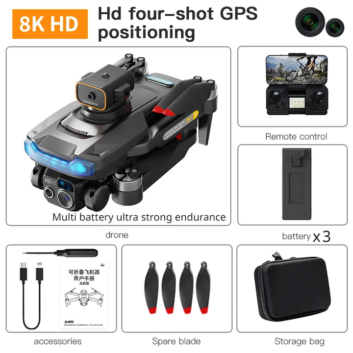 New P15pro Drone Multi Battery Range Professional 8K Foldable Quadcopter 8K HD Dual Camera 5G RC Aircraft Obstacle Avoidance