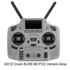 Gray RadioMaster GX12 Crush ELRS Mode 2 FCC transmitter, front view
