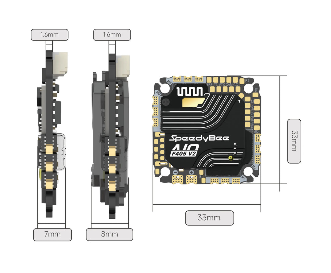 SpeedyBee F405 AIO V2 Flight Controller - 35A/40A 8Bit 25.5x25.5mm 3-6S FPV Racing Drone
