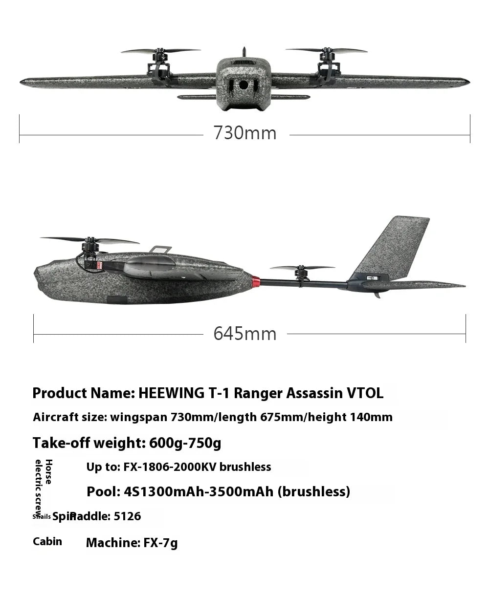 Heewing Assassin T-1 Vtol Vertical Takeoff Pnp With Flight Control Fpv Fixed Wing Y3 Vertical Takeoff And Landing Aircraft