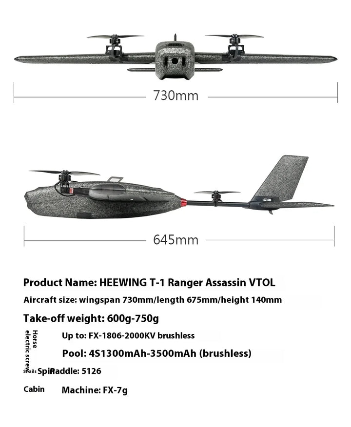 Heewing Assassin T-1 Vtol Vertical Takeoff Pnp With Flight Control Fpv Fixed Wing Y3 Vertical Takeoff And Landing Aircraft