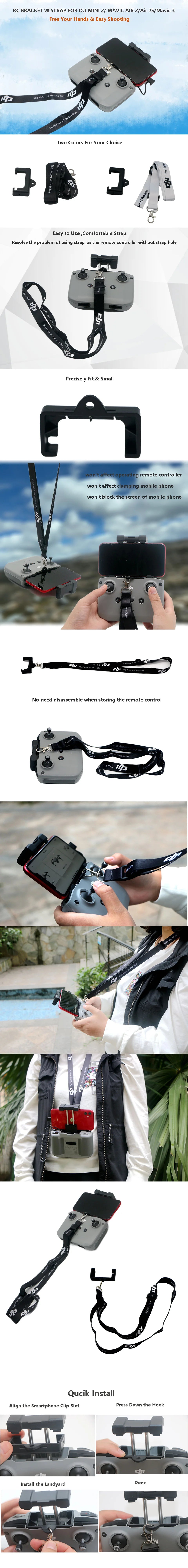 Remote Controller Lanyard NeckStrap w Fixed Clip Hook for DJI MINI 2/Mini 3 4 Pro/Air 2S/Mavic 3 DJI RC 2 N2 Drone Accessories