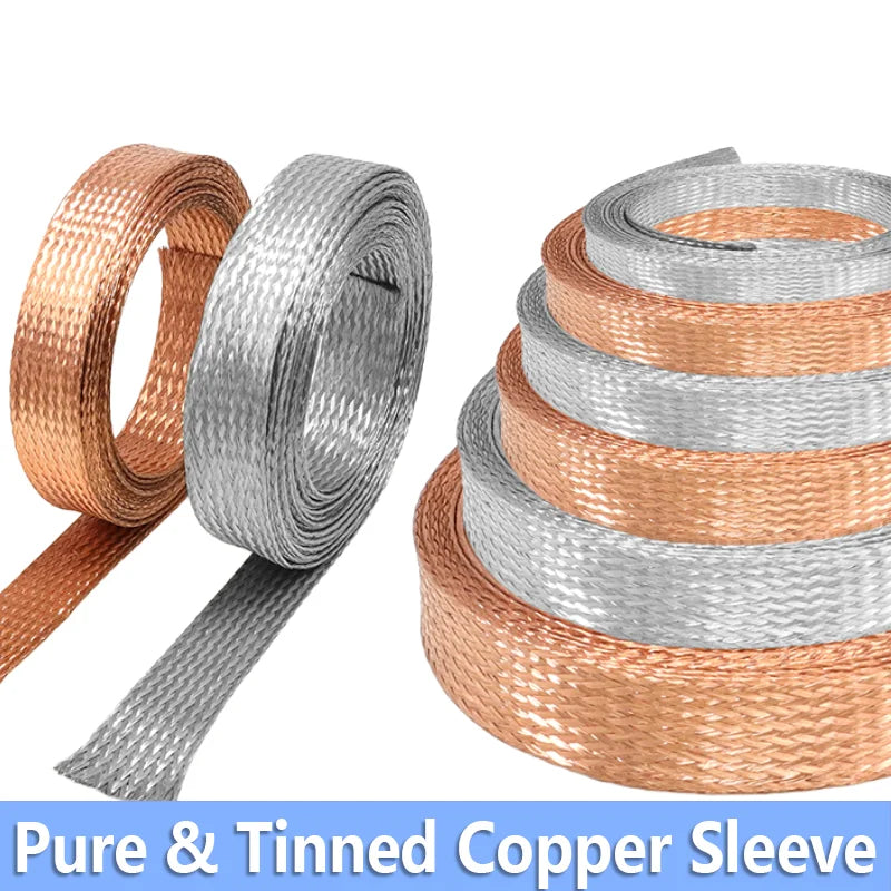 Pure & Tinned Copper Braided Shielded Sleeve — 2–28mm, 1/5/10m, EMI RF Shielding for FPV, Audio, Automotive