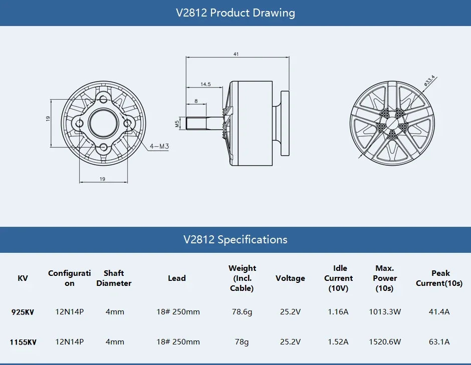 T-Motor 2812 VELOX V2812 925KV/1155KV Brushless Motor for RC Multirotor X-Class FPV Freestyle LongRange 7-8inch Cinelifter Drone