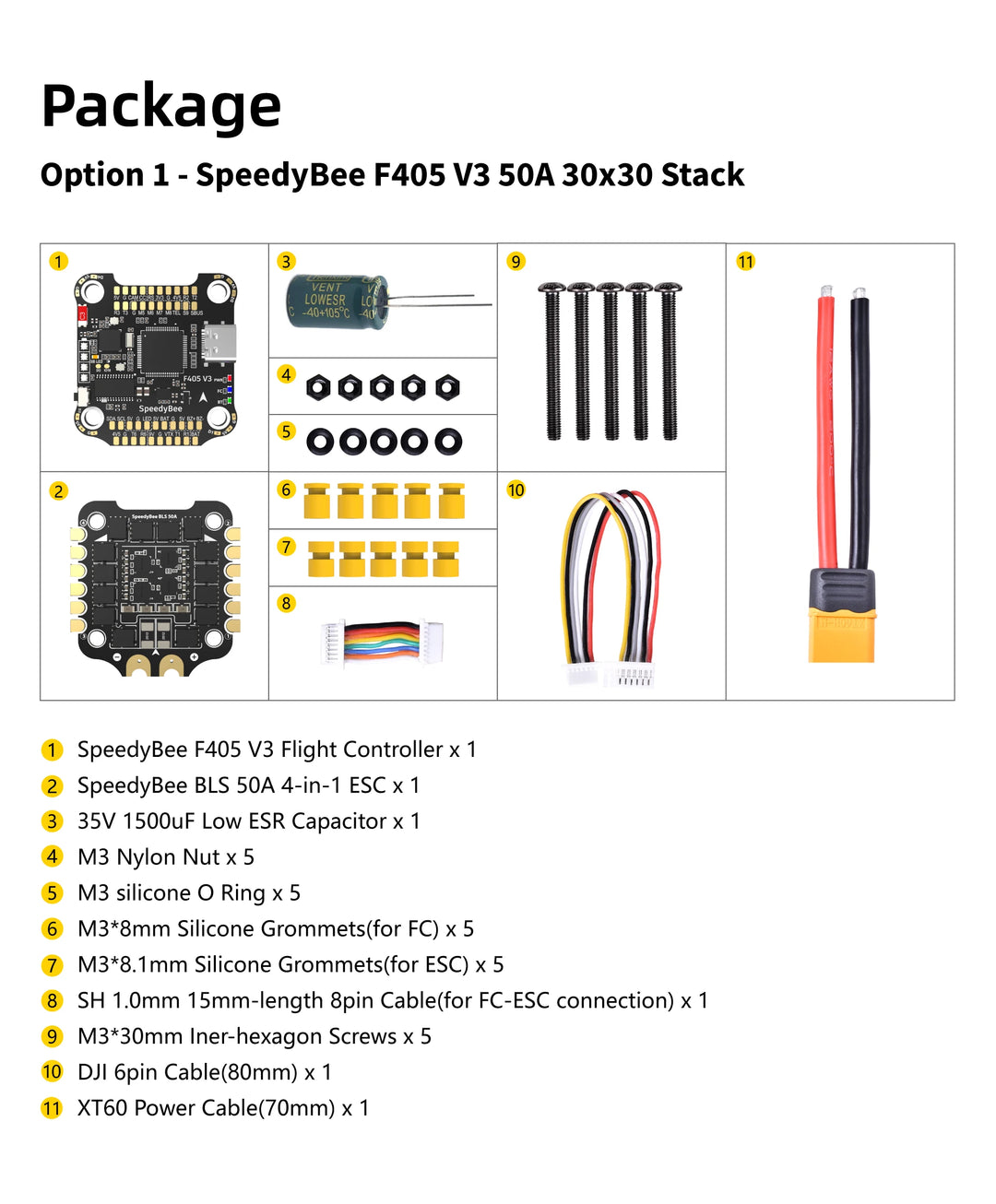 SpeedyBee F405 V3 30x30 Flight control + 50A BLS 4 in 1 ESC Fortinet