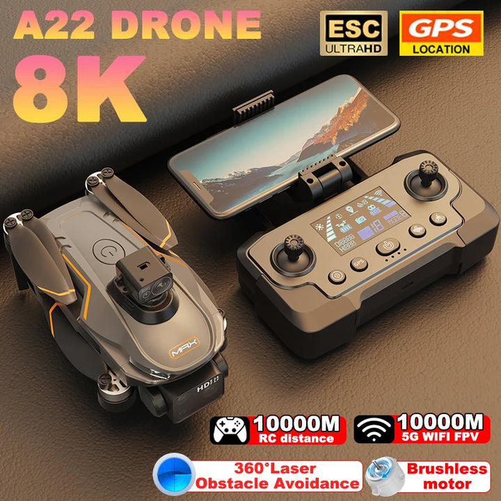 A22 Professinal Drone Double Wide Angle Camera 8K HD Camera 5G GPS Localization UAV 360° Obstacle Avoidance Quadcopter Dron Toy