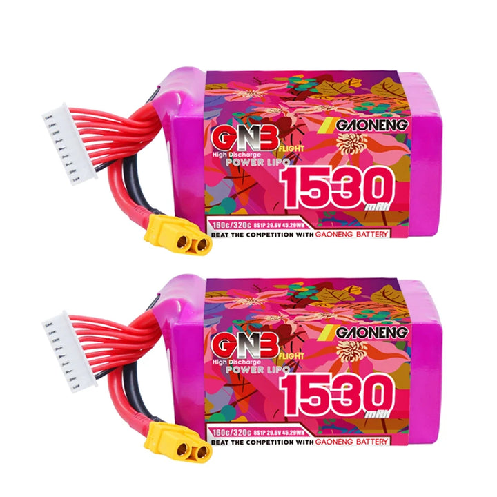 GNB 2S/3S/4S/6S/8S 160C LiPo Battery 2-Pack - 650/880/1100/1300/1400/1530/1630mAh XT60 FPV Racing Drone