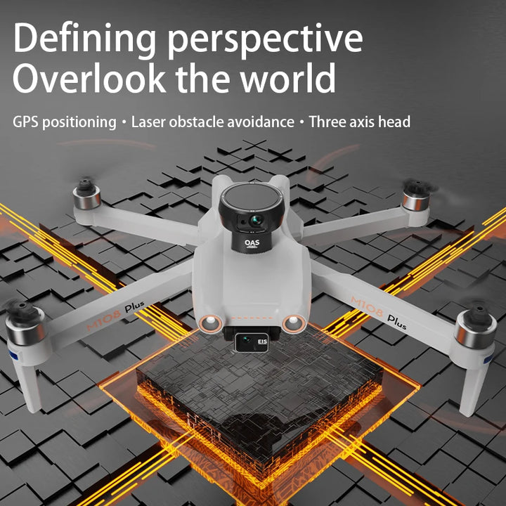 High Quality M108 PLUS GPS Drone 5KM 8K Professional HD Dual Camera 3-Axis Gimbal 360 Oas Touch Screen Brushless Drone