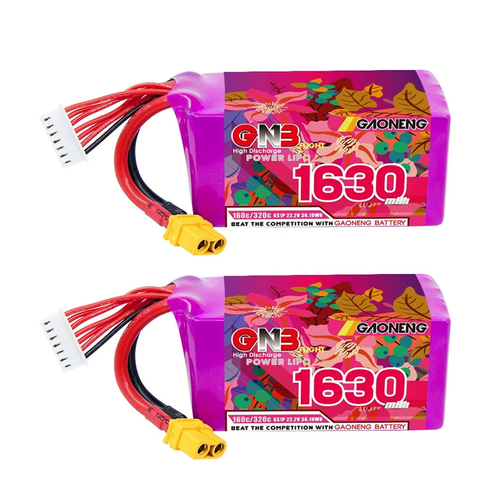 GNB 2S/3S/4S/6S/8S 160C LiPo Battery 2-Pack - 650/880/1100/1300/1400/1530/1630mAh XT60 FPV Racing Drone