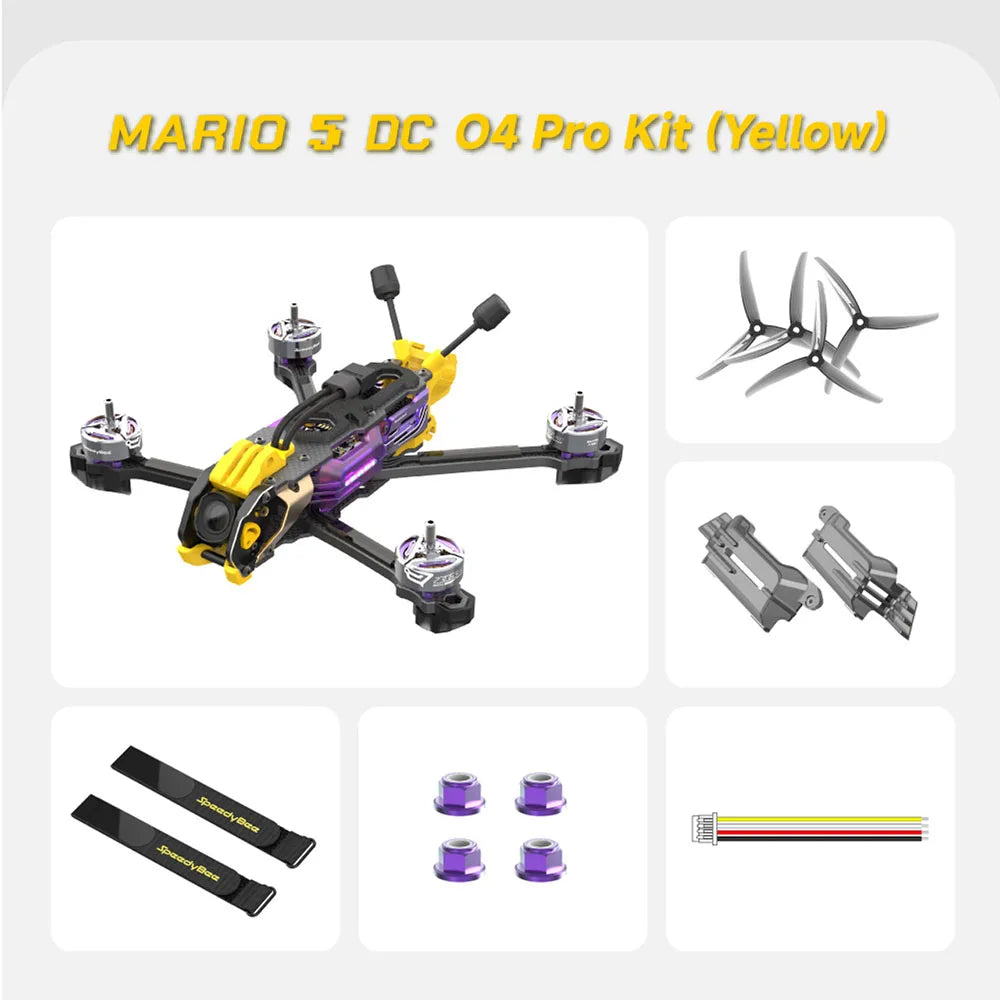 SpeedyBee Mario 5 FPV Drone — 5" Deadcat Carbon Fiber Frame, F405 V4 FC, DJI O4 Pro / DC / XH Power Kit Options