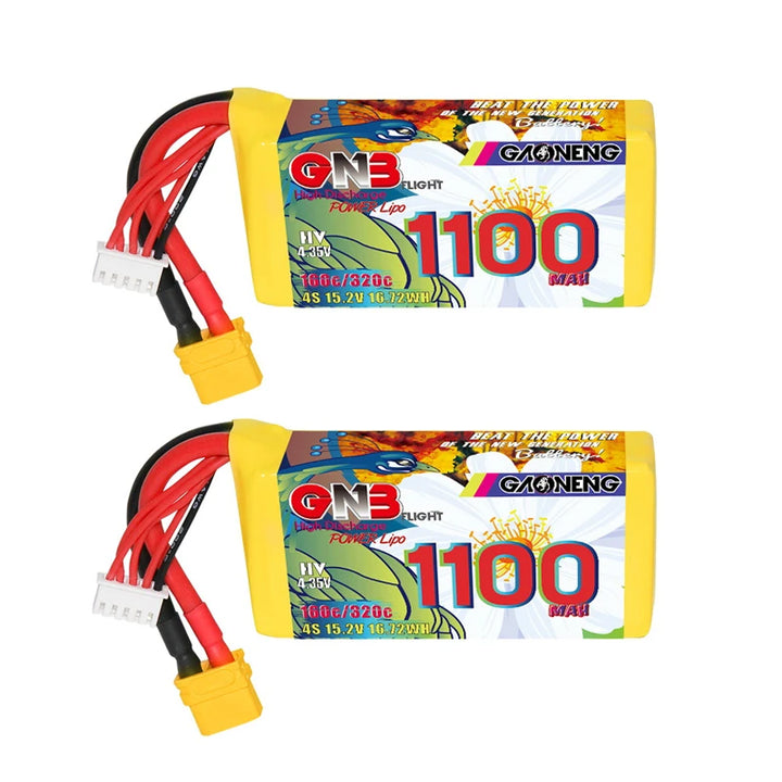 GNB 2S/3S/4S/6S/8S 160C LiPo Battery 2-Pack - 650/880/1100/1300/1400/1530/1630mAh XT60 FPV Racing Drone