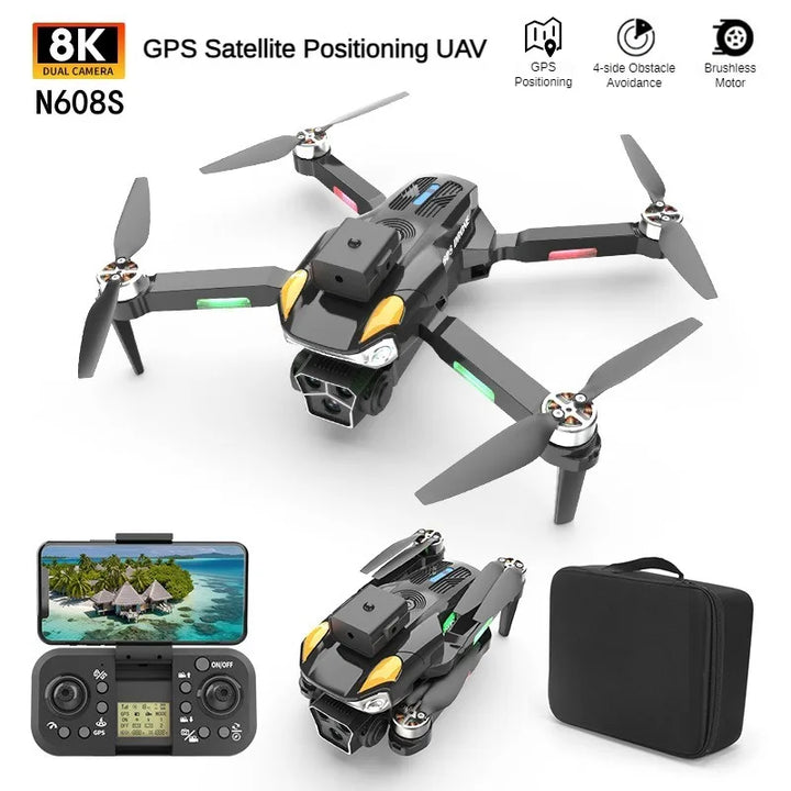 N608S Mini Drone 8K Brushless Three Camera Optical Flow 5G WIFI FPV 4K Dual Camera Drones RC Quadcopter Dron Mini Drone Toys