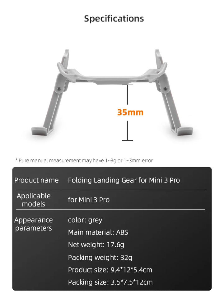 Foldable Landing Gear for DJI Mavic Mini 1/2/3/Air 2/2S/Pro Support Leg Height Extender Stand Mount Protector Drone Accessory