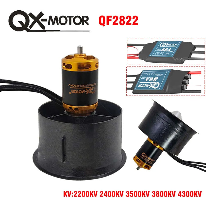 QX-MOTOR 64mm EDF Set w/ Brushless motor 2200kv 2400kv 3500kv 3800kv 4300kv and 60A 80A brushless ESC for FMS Freewing Rc Drone