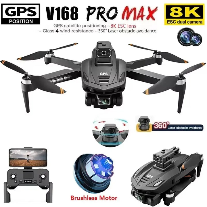 V168 Pro MAX GPS Drone - 8K Dual Camera with Obstacle Avoidance