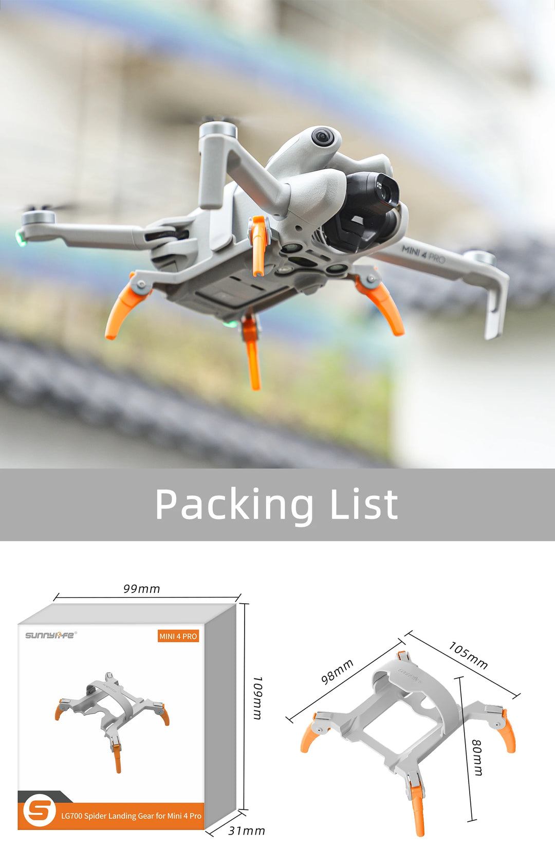 Drone Accessories for DJI Mini 4 Pro Landing Gear Expanded Increased Bracket Propeller Holder Guard Lens