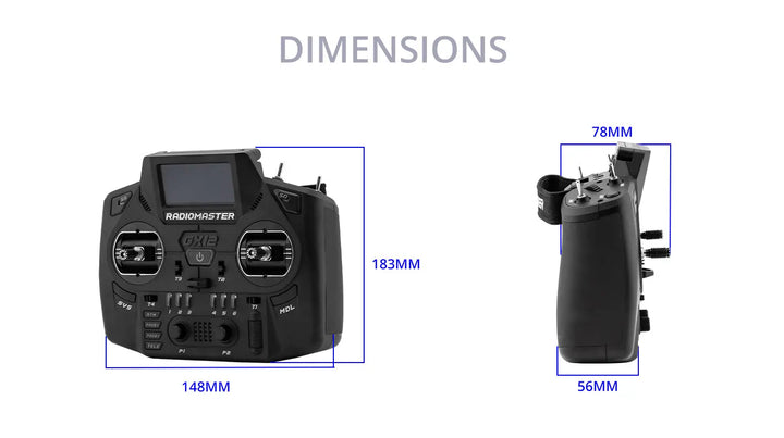 RadioMaster GX12 RC Radio Controller — Dual-Band ELRS Gemini-X, 2.4GHz/900MHz, EdgeTX, CNC Hall Gimbals, FCC