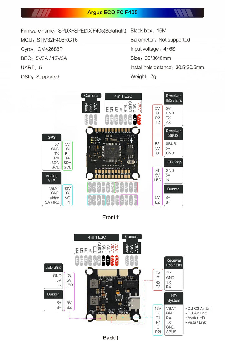 Axisflying Argus 60A Stack F405 Flight Controller 60A ESC 4-6S LIPO for FPV Freestyle Drones