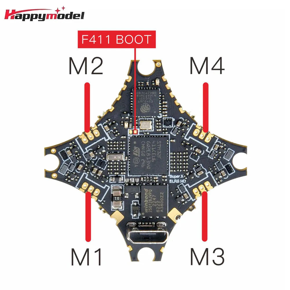 Happymodel SuperX HD ELRS 1-2S AIO Flight Controlelr Built-in 12A Blheli_S 4in1 ESC And UART Elrs Receiver For Digital Whoop