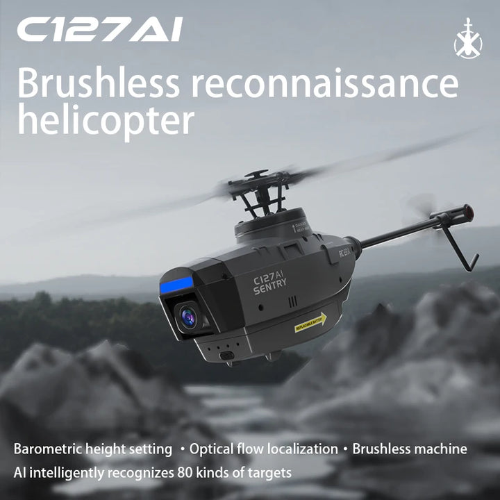 NEW C127 AI Sentry 4CH RC Helicopter Spy Drone with 1080P HD Camera Optical Flow Localization Remote Control Hobby Toys RC ERA