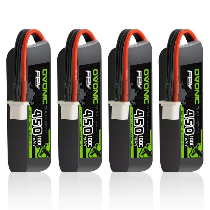 OVONIC 7.6V 100C 450mAh 2S Lipo Battery Long Size with XT30 Plug [1 Package Including 2 Batteries]
