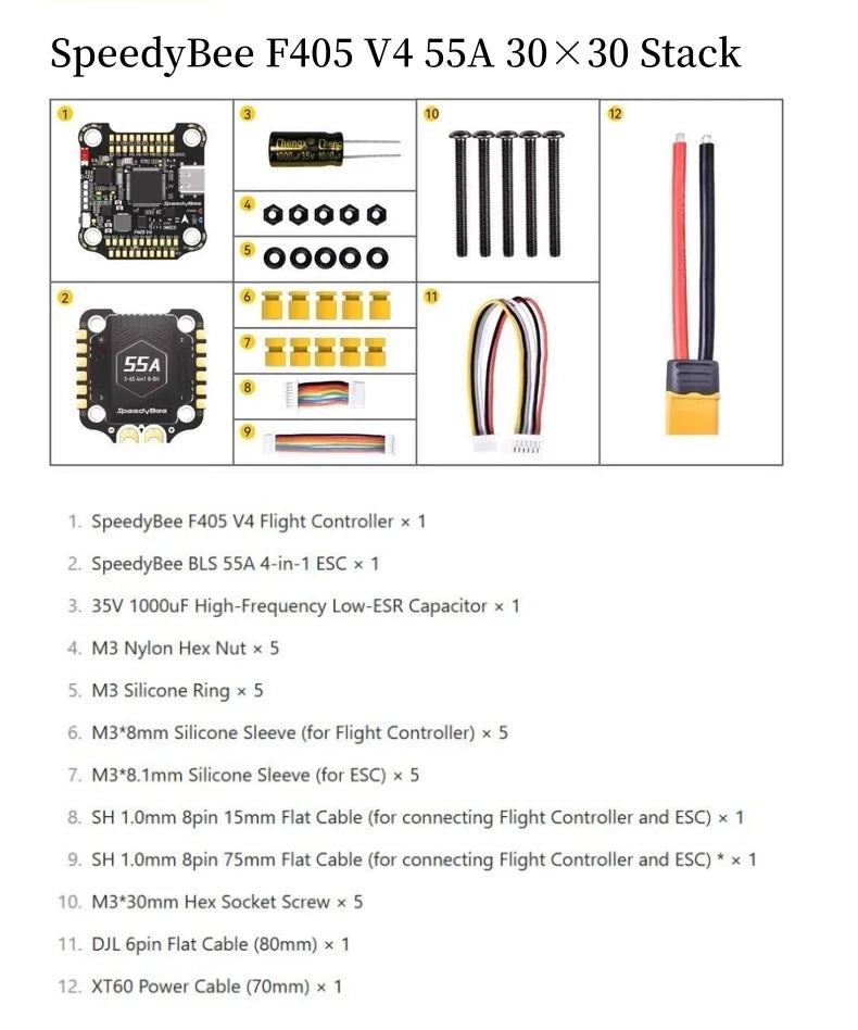 SpeedyBee F405 V4/V5 BLS 55A Flight Controller Stack - BMI270 30x30 4-in-1 ESC FPV Racing Drone