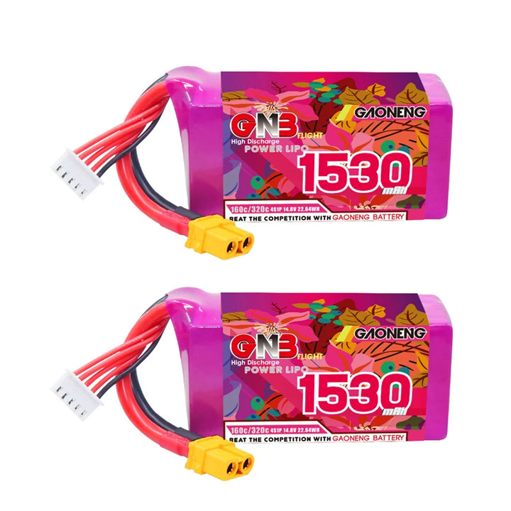 GNB 2S/3S/4S/6S/8S 160C LiPo Battery 2-Pack - 650/880/1100/1300/1400/1530/1630mAh XT60 FPV Racing Drone