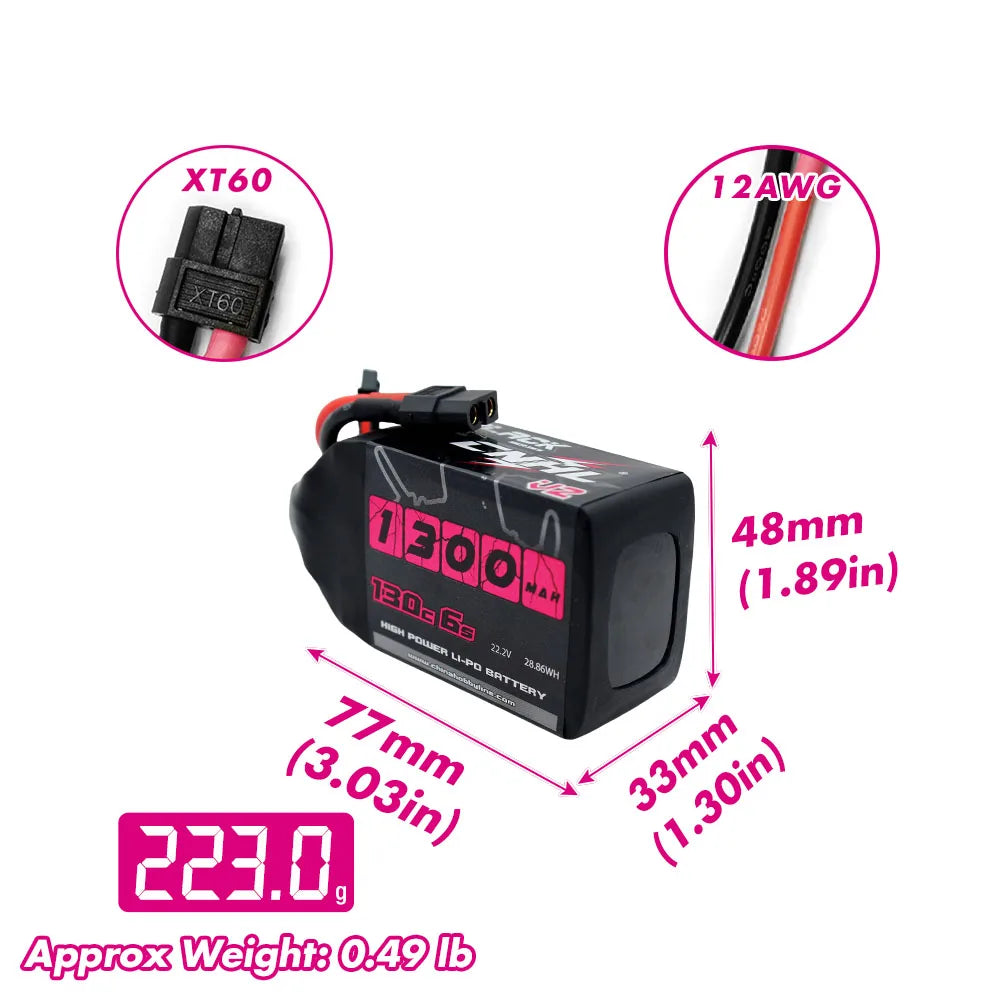 CNHL 6S 22.2V LiPo Battery 1300mah 1500mah 130C XT60 | FPV Racing