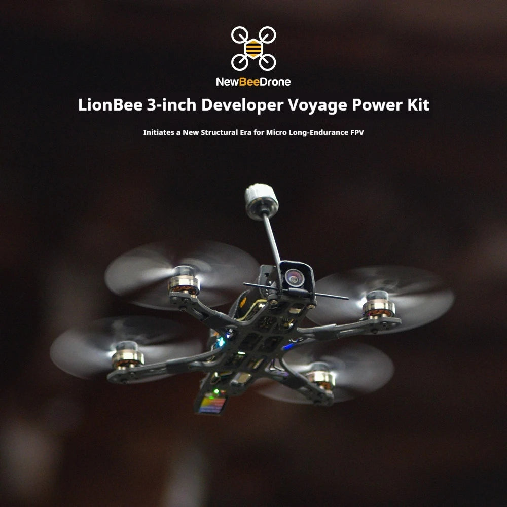 NewBeeDrone LionBee 3" Long-Range FPV Developer Kit — 1S 18650, AT32F435, ELRS 2.4G, 800mW VTX, M10Q GPS, 800TVL