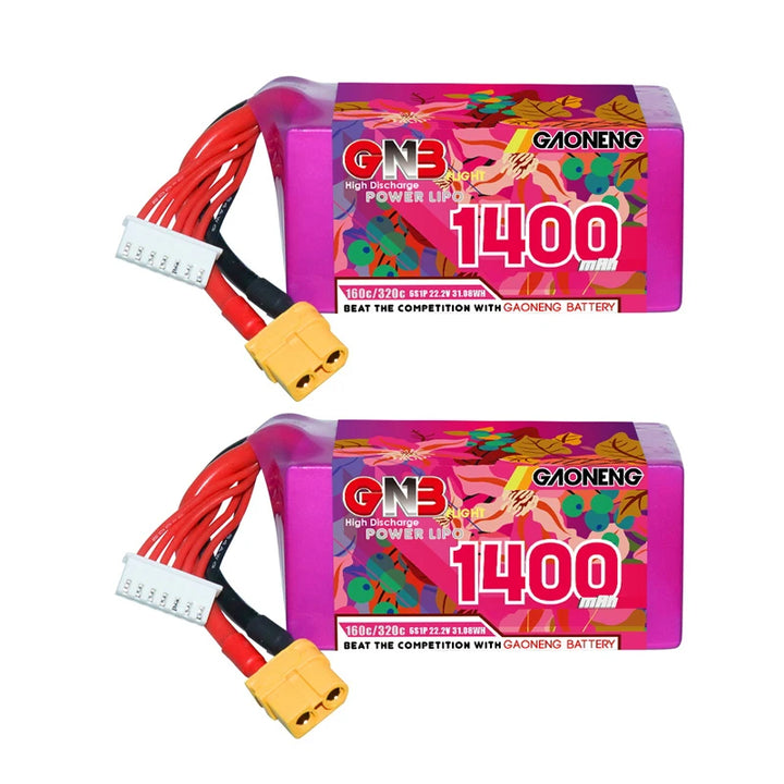 GNB 2S/3S/4S/6S/8S 160C LiPo Battery 2-Pack - 650/880/1100/1300/1400/1530/1630mAh XT60 FPV Racing Drone