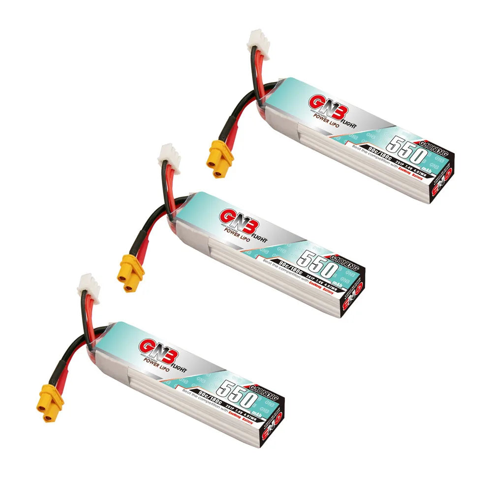 Gaoneng GNB 550mAh 2S 7.4V 90C Slender LiPo Battery XT30 — 1-6 Pack for Micro FPV