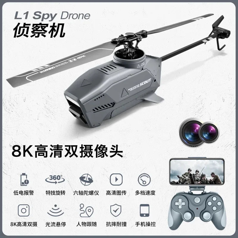 New Cool L1 Rc Helicopter 2.4g 4ch 6-axis Gyroscope Single Paddle Helicopter Aerial 8k Dual Mini Camera Hornet Spy Drone Toys