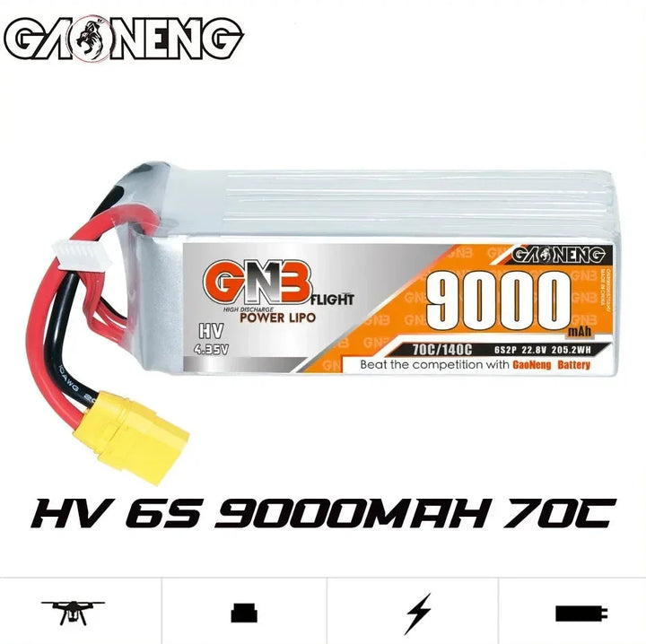 Gaoneng GNB 9000mAh 6S HV LiPo Battery 22.8V 70C/140C — XT60 or XT90S for UAV & Large FPV