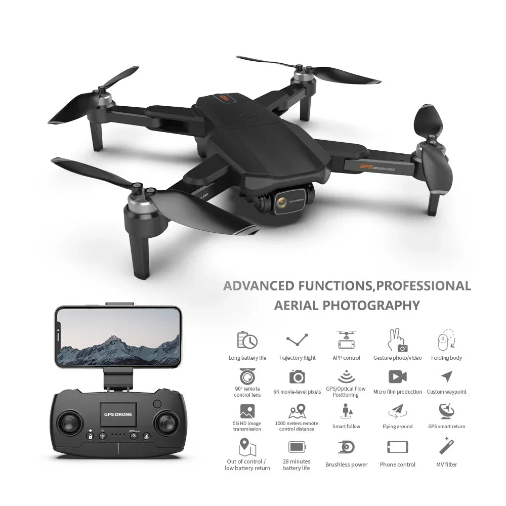 F188 Drone with 5G Wifi GPS Brushless Motor 6K HD Camera Long Flying Time Remote Control Quadcopter