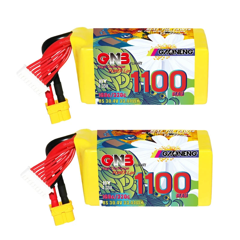 GNB 2S/3S/4S/6S/8S 160C LiPo Battery 2-Pack - 650/880/1100/1300/1400/1530/1630mAh XT60 FPV Racing Drone