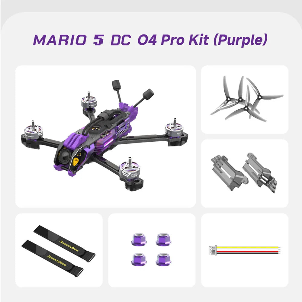 SpeedyBee Mario 5 FPV Drone — 5" Deadcat Carbon Fiber Frame, F405 V4 FC, DJI O4 Pro / DC / XH Power Kit Options