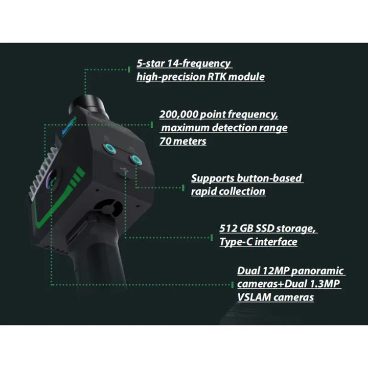 GreenValley LiGrip O2 Lite Handheld SLAM LiDAR Scanner — MLF-SLAM, RTK GNSS, Dual 12MP Panoramic, <5cm Accuracy