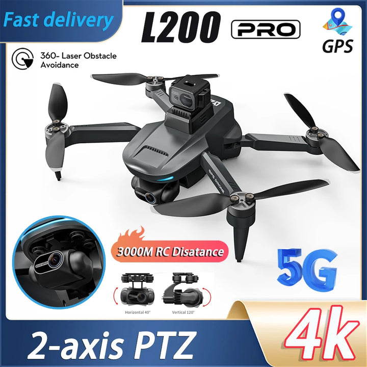 New L200 Pro Max Professional Drone  2-Axis PTZ 4K EIS HD Dual Camera Brushless Obstacle Avoidance GPS 5G FPV Quadcopter Drones