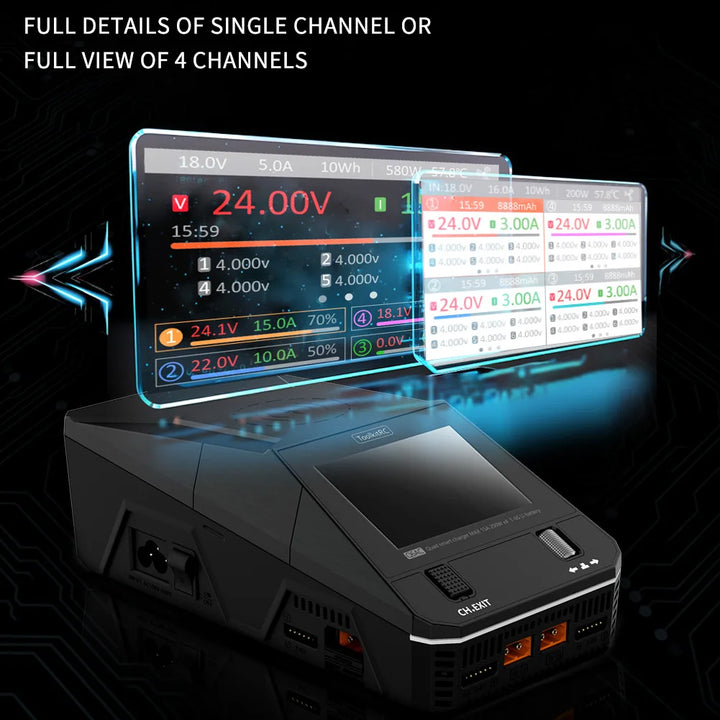 ToolkitRC Q6AC 4-Channel LiPo Charger — AC 400W / DC 1000W, 65W USB-C, 15W Wireless