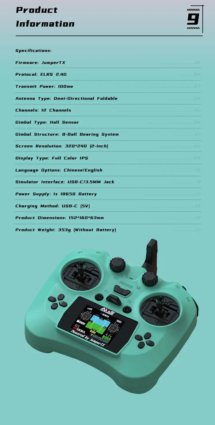 Axisflying ELRS 2.4G Radio Transmitter - 12CH 100mW Hall Sensor Gimbals with HD Color Screen