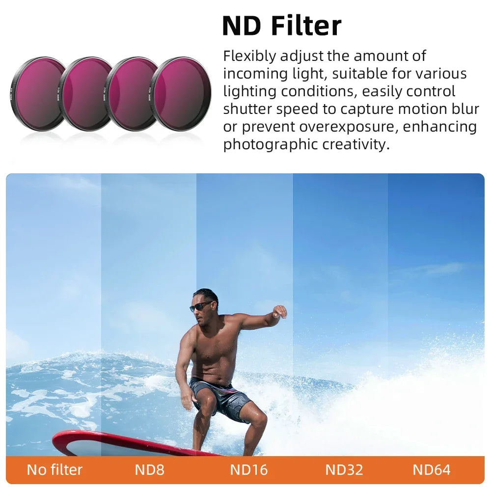 BRDRC UV/CPL/ND8/16/32/64 Filter Kits For DJI Osmo Action 3 4 5 Pro Optical Glass Aluminum Alloy Frame Action Camera Accessories