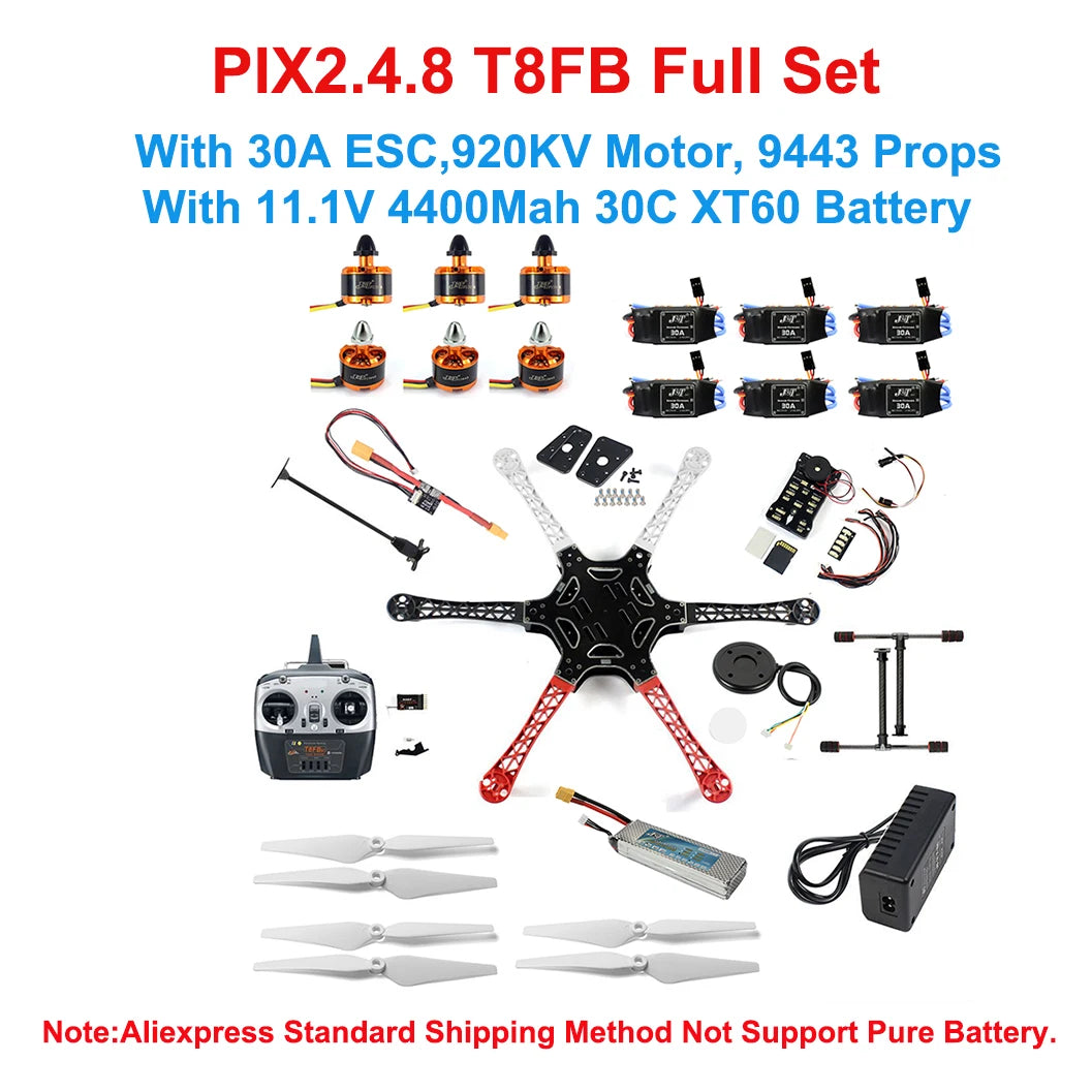 DIY F550 6-Axle RC Hexacopter Drone Kit 2212 920KV CW CCW Brushless Motor 3S 9443 Propeller T8FB Remote Controller
