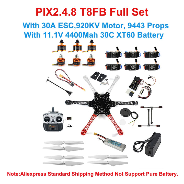 DIY F550 6-Axle RC Hexacopter Drone Kit 2212 920KV CW CCW Brushless Motor 3S 9443 Propeller T8FB Remote Controller