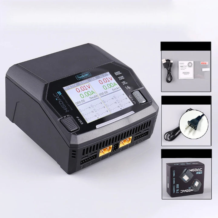 ToolkitRC M6DAC V2 Dual-Channel Smart Charger — 400W/CH, 700W Sync, 16A, 1–6S LiPo/LiHV, 65W USB-C PD, AC/DC, CE/RoHS/FCC