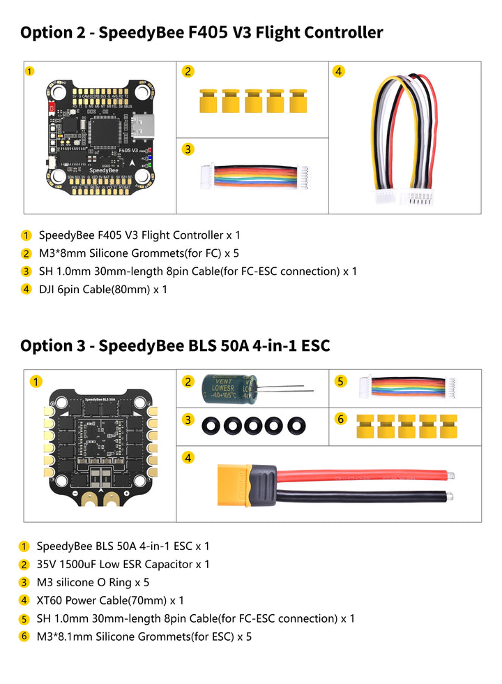 SpeedyBee F405 V3 30x30 Flight control + 50A BLS 4 in 1 ESC Fortinet