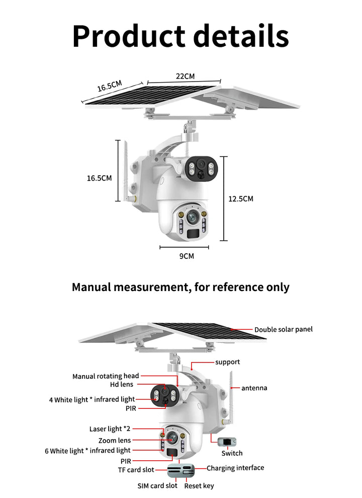 4K 50X Optical Zoom Dual Lens Outdoor Solar Camera 8MP 4G Sim Card PTZ Surveillance WIFI Security Humanoid Tracking CCTV IP Cams