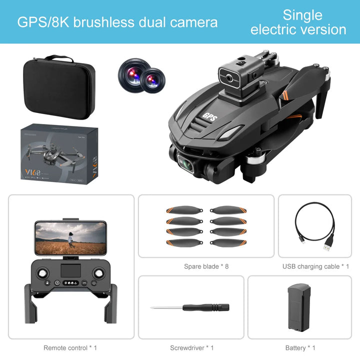 V168 MAX PRO Drone GPS 8K Professional With HD Camera 5G WIFI FPV Brushless RC Quadcopter Obstacle Avoidance Automatic Return