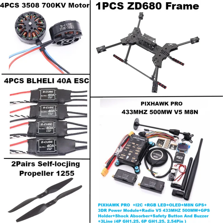 New ZD680 PRO M8N/M9N/M10 Full Carbon Fiber Hexa-Rotor Foldable Arm Hexacopter Frame Kit PIXHAWK with Unflodable Landing Gear