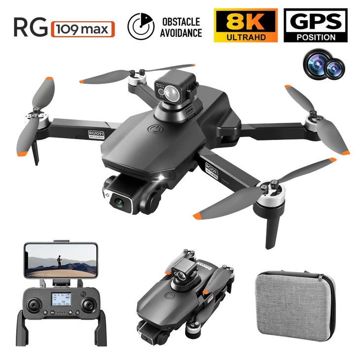 Professional RG109 MAX 25min Drone GPS 8K HD Camera 360° Obstacle Avoidance Brushless 5G WiFi Mini Quadcopter RC Airplane 1200m